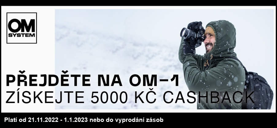 Zimní Cash Back Olympus OM-1 ve výši 5000,- Kč (Platí od 21.11.2022 - 1.1.2023)