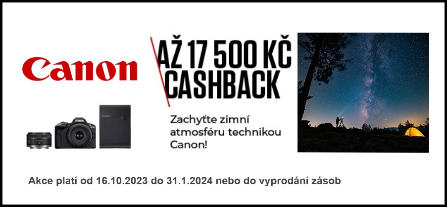 ZIMNÍ CASHBACK na vybrané produkty Canon (Platí od 16.10.2023 - 31.1.2024)