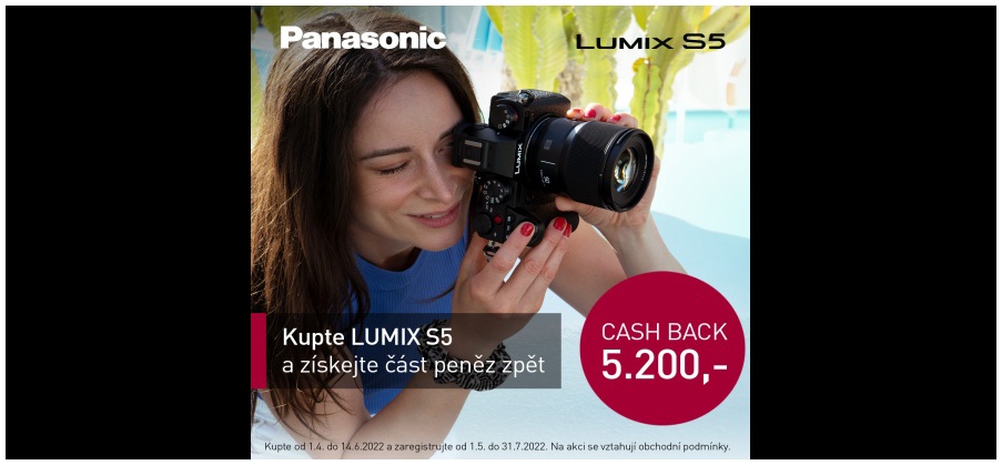 Získejte CashBack při koupě Lumix S5 v hodnotě 5200 kč (1.4.-14.6.2022)