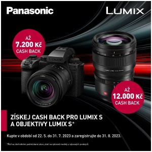 Panasonic CashBack při koupě Lumix S5M2 nebo S5M2X až 7200 kč (22.5.-2.10.2023)