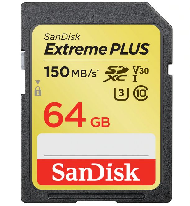 SanDisk Extreme Plus SDXC 64GB 150MB/s Class 10 UHS-I U3 V30